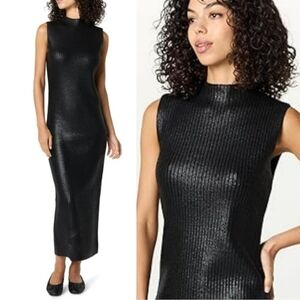 NWT The Drop Ribbed Sleeveless Sweater  Dress In Metallic Black Size XL